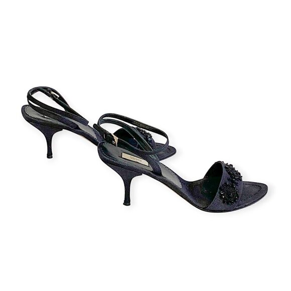 Prada denim ankle strap heeled sandal with black beading, size 38 EU - Picture 6 of 15